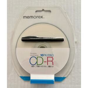 Memorex 10 Pack CD-R 52X 700
MB Data 80 Min Video Blank Media‎ with Mark Pen NEW